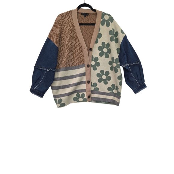 Blue Brush Pieced Cardigan Sweater Women's Size Medium - Picture 11 of 11